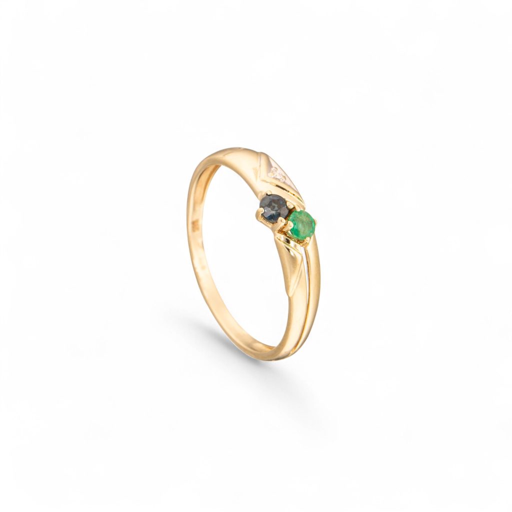 Ring, gult gull, smaragd, topas, diamant