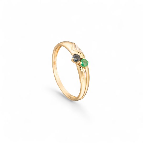 Ring, gult gull, smaragd, topas, diamant