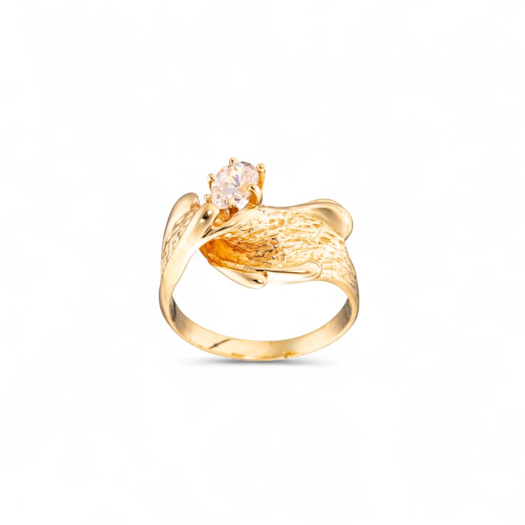 Ring, gult gull, zirkonia