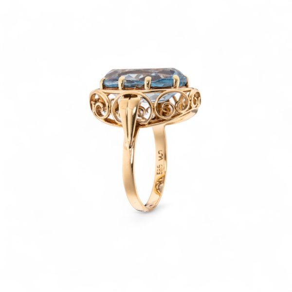 Topasring, filigran, gult gull