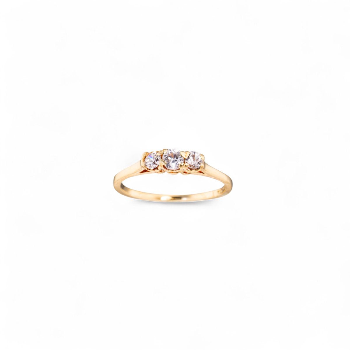 Ring, gult gull, kvarts, zirkonia