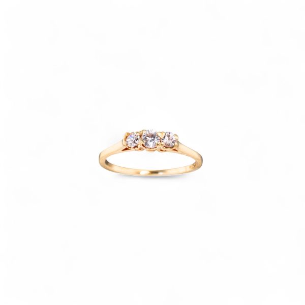 Ring, gult gull, kvarts, zirkonia