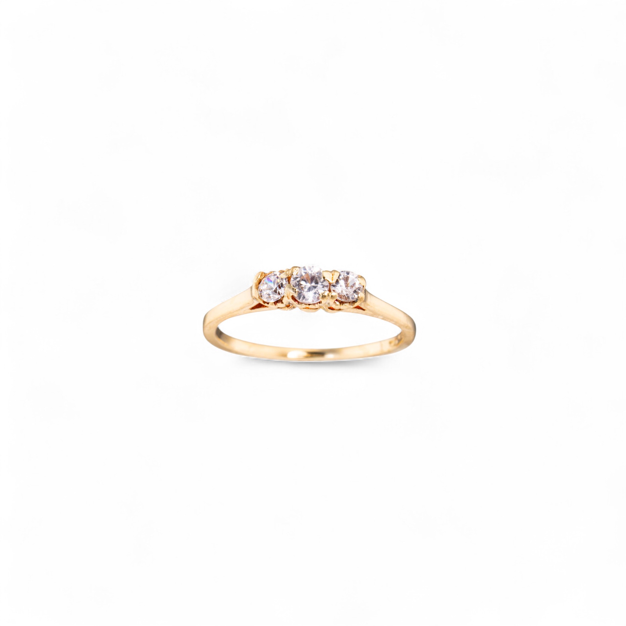 Ring, gult gull, kvarts, zirkonia