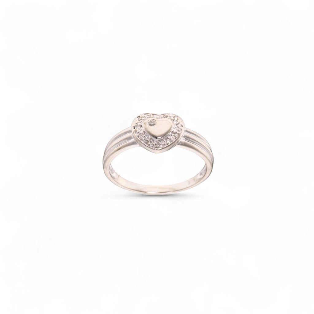 Hjertering, hvitt gull, diamanter (0,032 ct.)