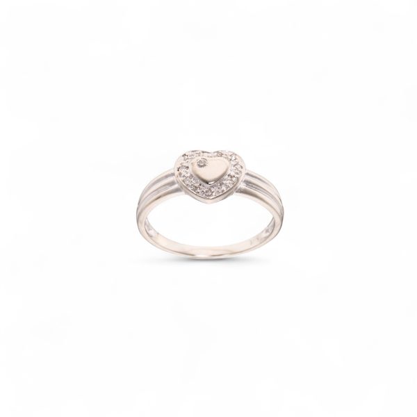 Hjertering, hvitt gull, diamanter (0,032 ct.)