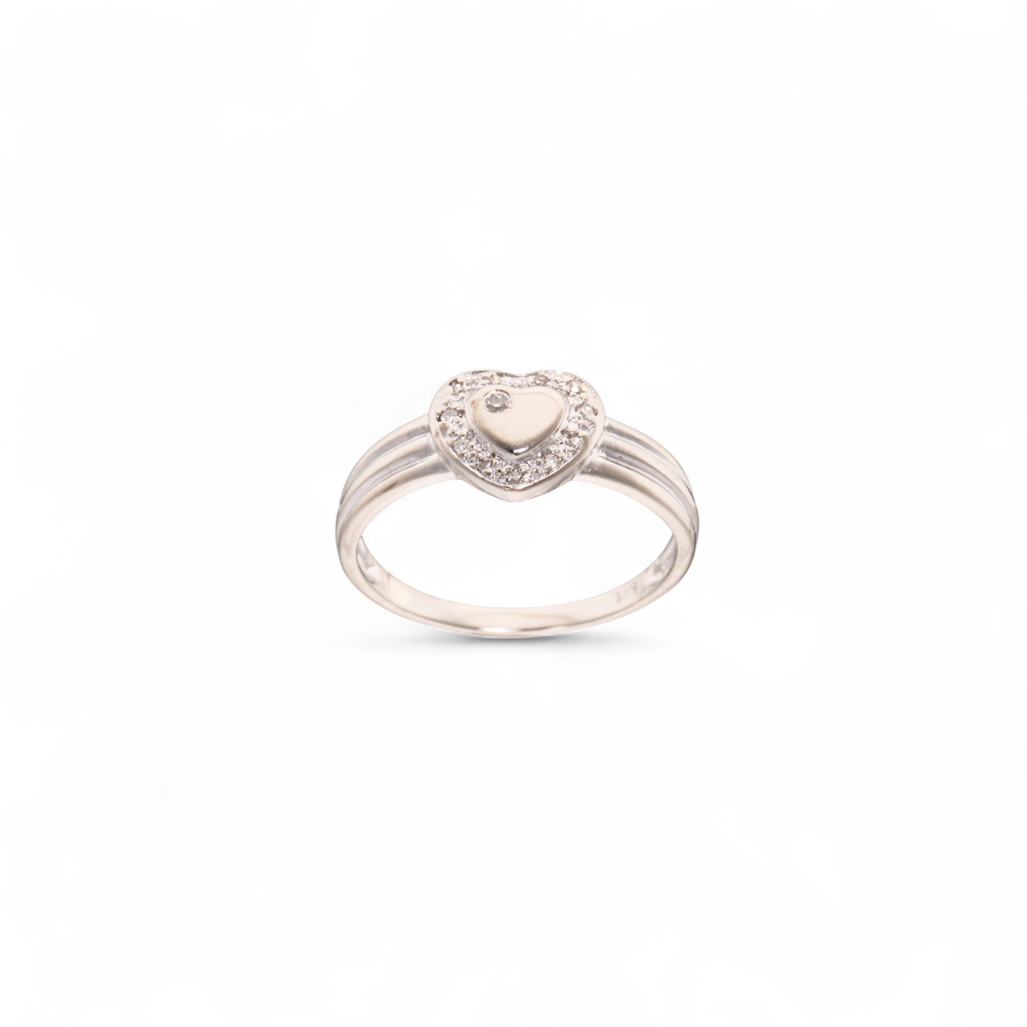 Hjertering, hvitt gull, diamanter (0,032 ct.)