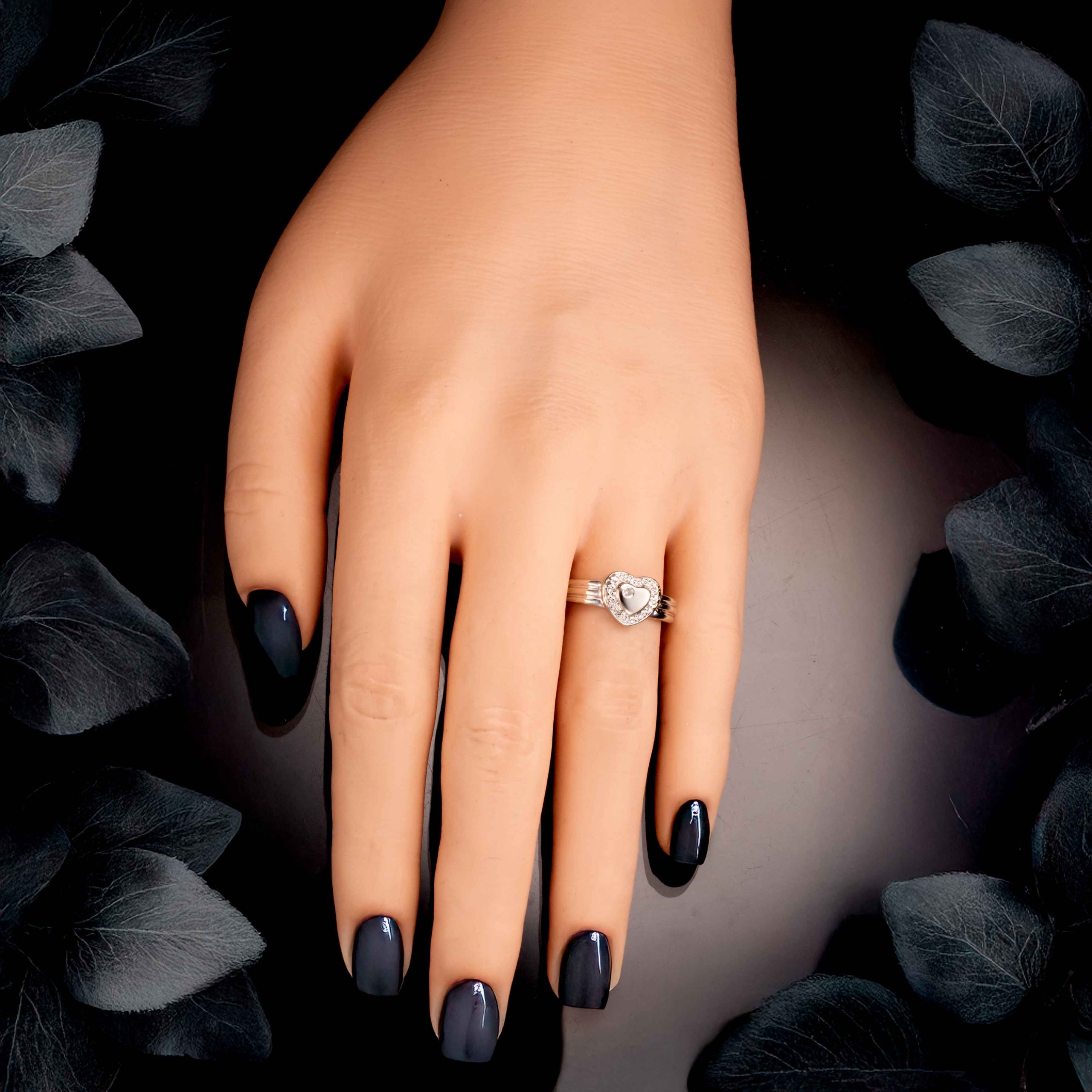 Hjertering, hvitt gull, diamanter (0,032 ct.) - Bilde 5