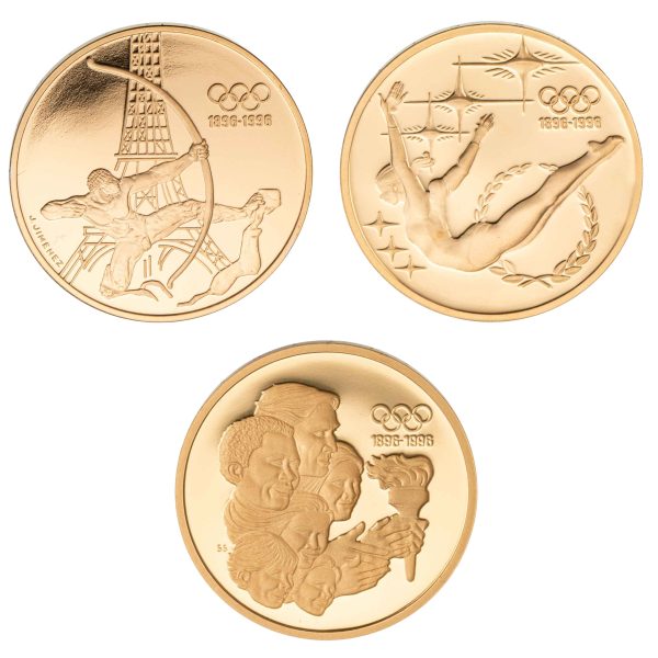 Sett mynter, OL 1896-1996, gull