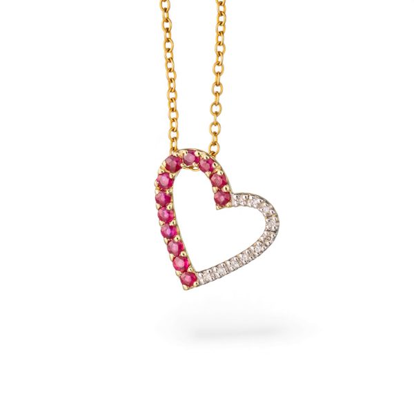 Hjerteanheng, gull, rubiner, diamanter