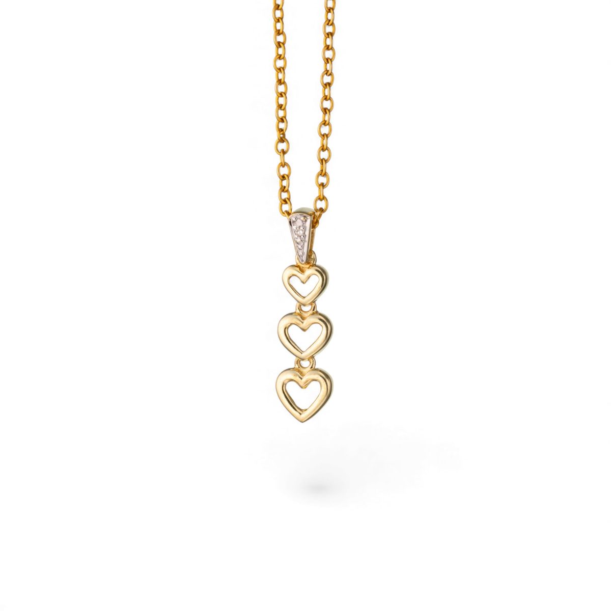 Hjerteanheng, gult gull, diamant (0,005 ct.)