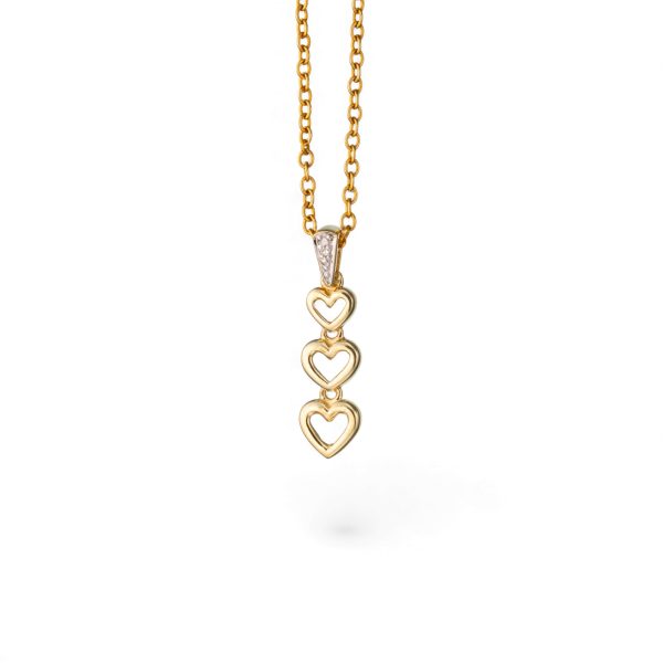 Hjerteanheng, gult gull, diamant (0,005 ct.)