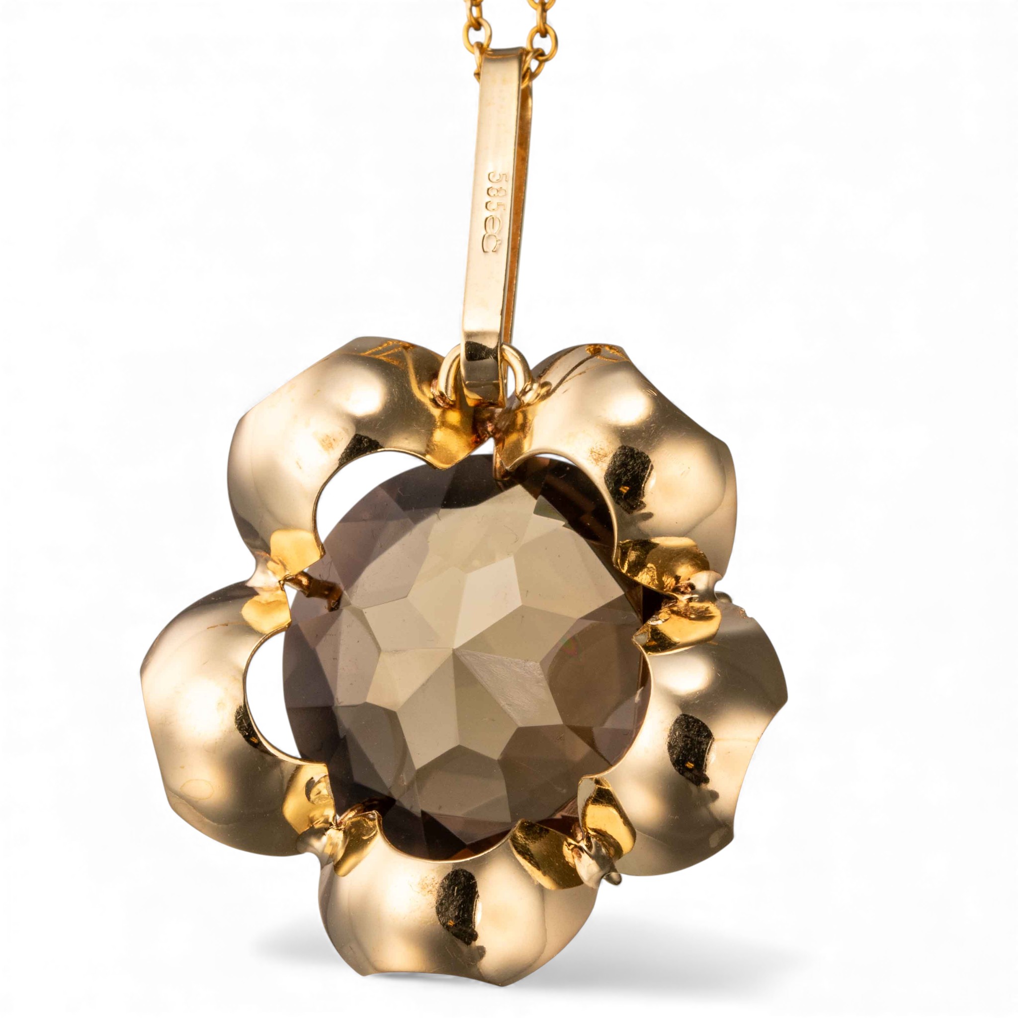 Røkkvarts anheng, gult gull - Bilde 2