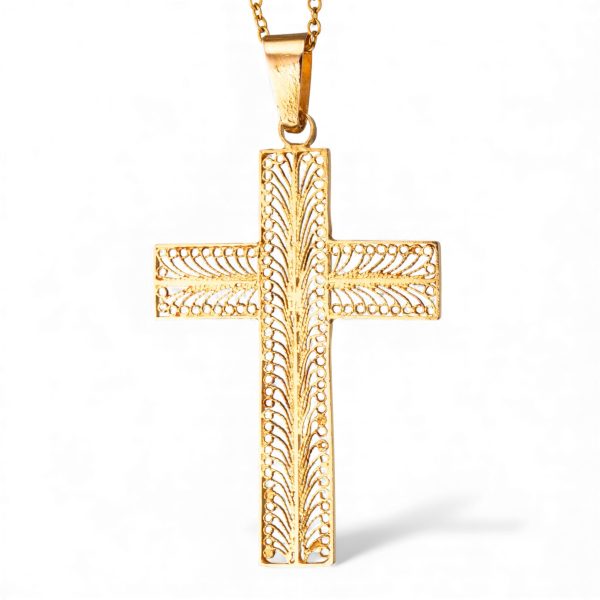 Korsanheng, gult gull, filigran