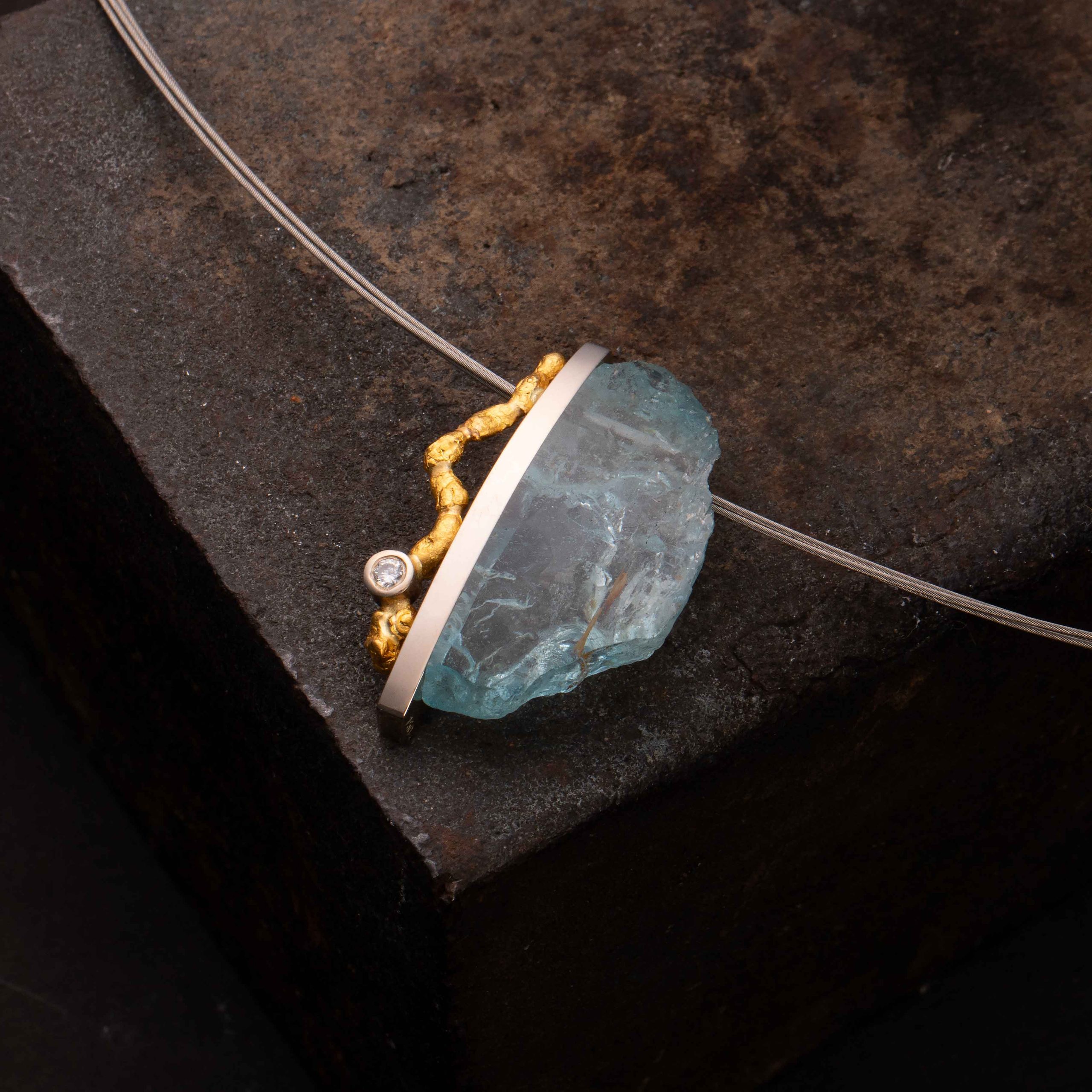 Topasanheng, hvitt, gult gull, diamant (0,05 ct.) - Bilde 6