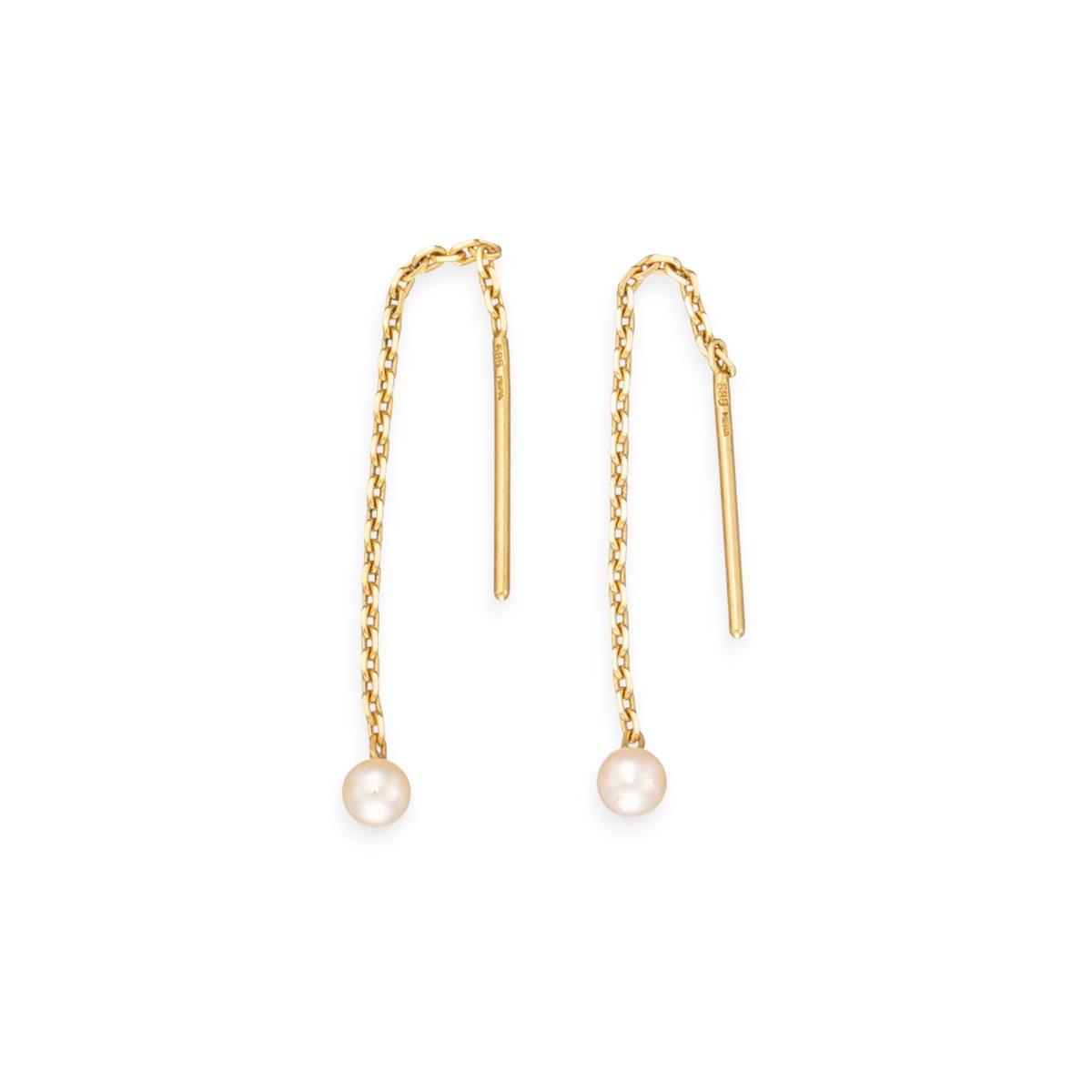 Perle ørepynt, gult gull