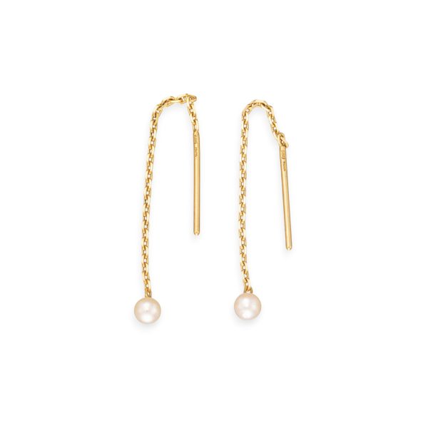 Perle ørepynt, gult gull