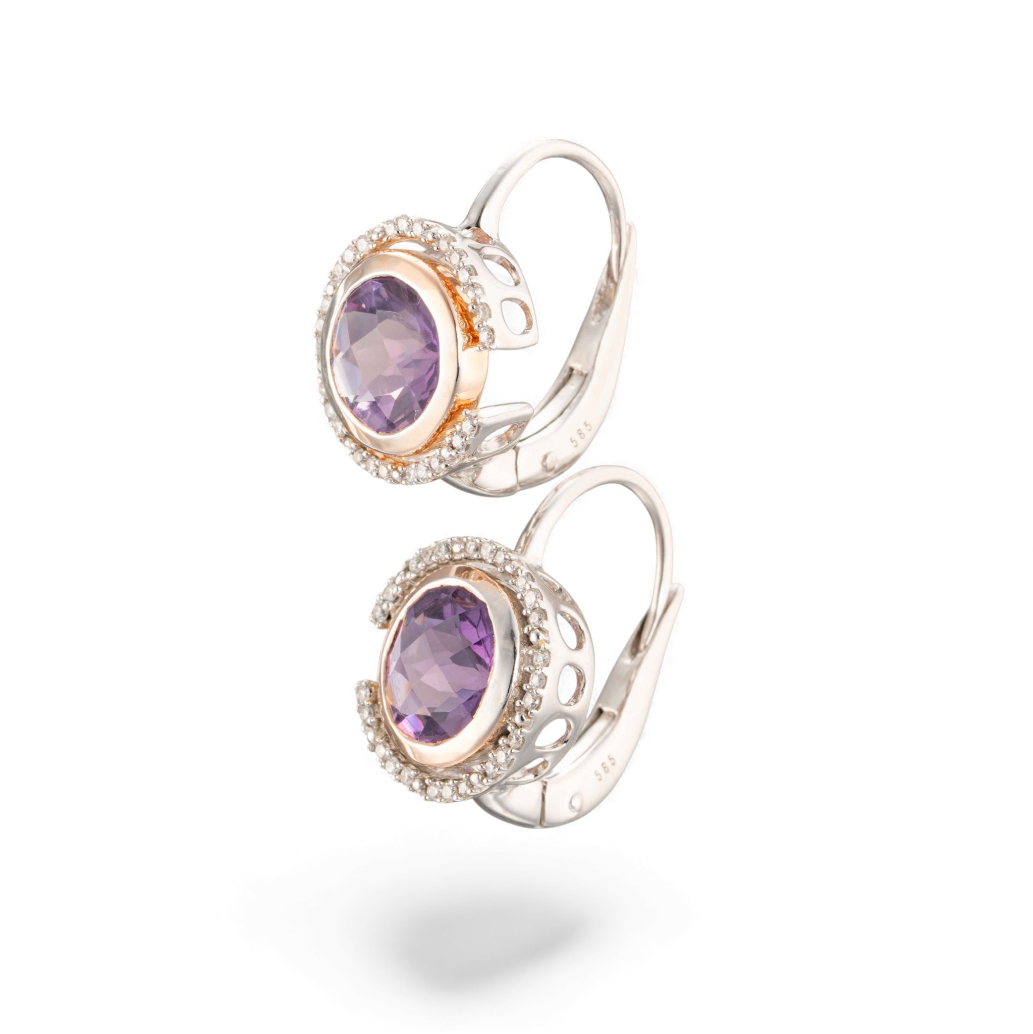 Ametyst øreringer, gull, diamanter (0,20 ct.) - Bilde 2