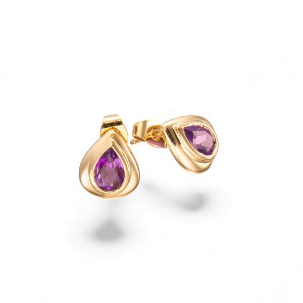 Ametyst øredobber, gult gull