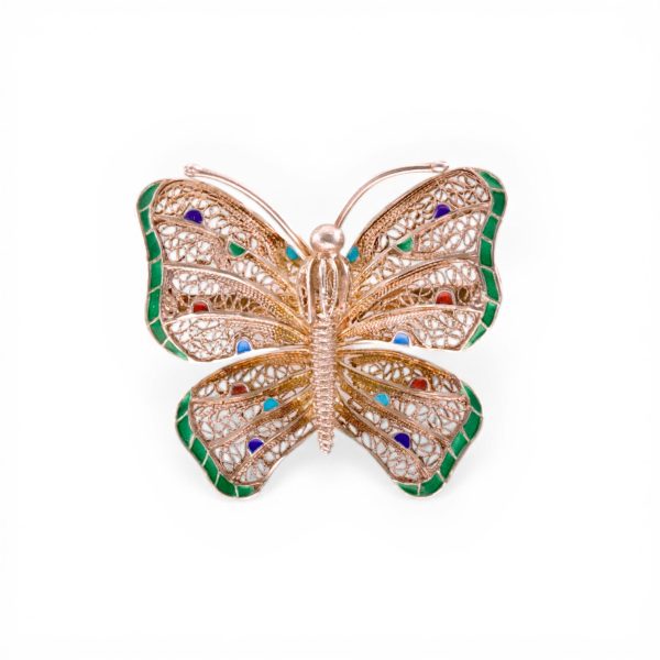 Filigran sommerfugl, sølv, emalje