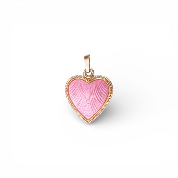 Hjerteanheng, rosa emalje, sølv