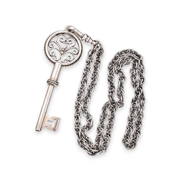 Stabbursnøkkel med kjede, sølv