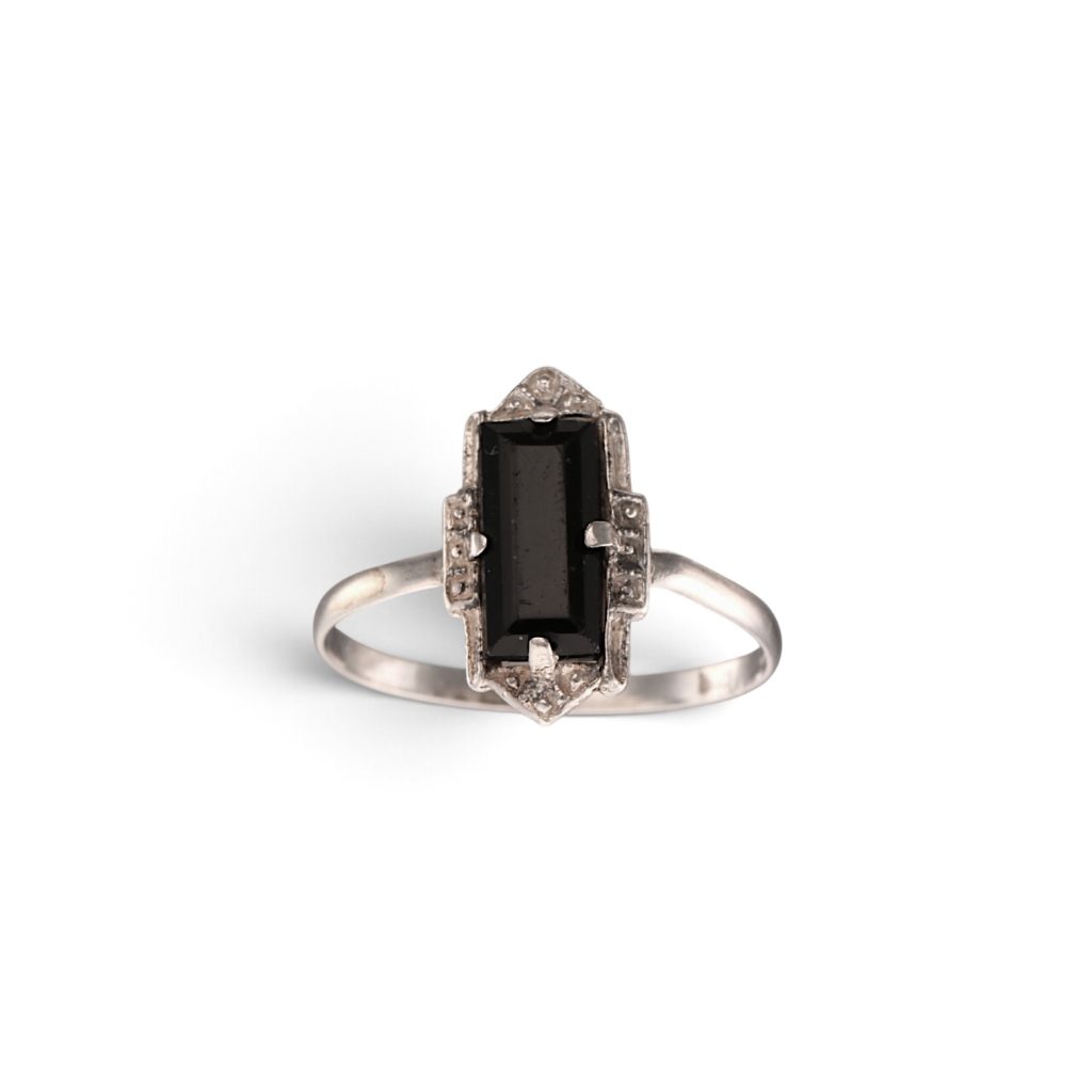 Antikk onyx ring, sølv
